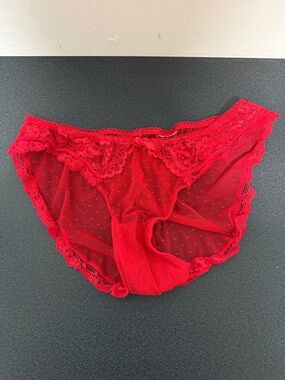 Lace-Trim Sheer Bikini Panty - Red